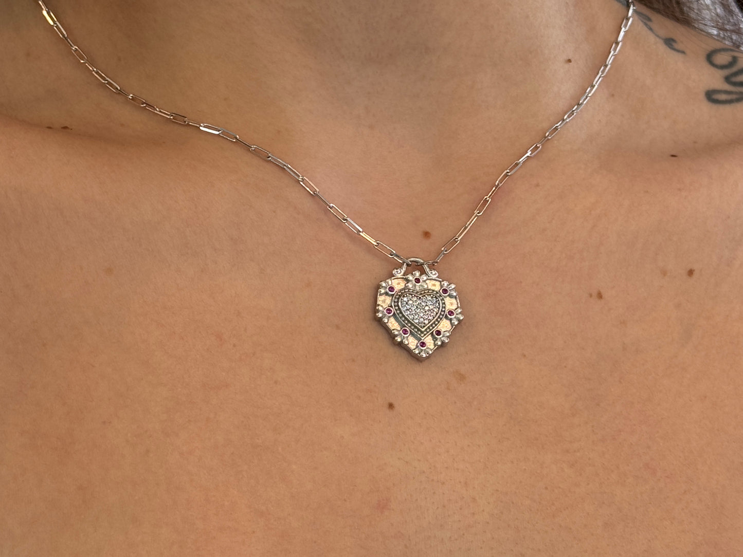 CZ Ruby Heart Necklace
