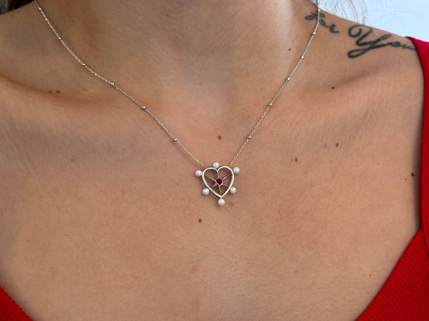 Pearl Ruby Heart Necklace