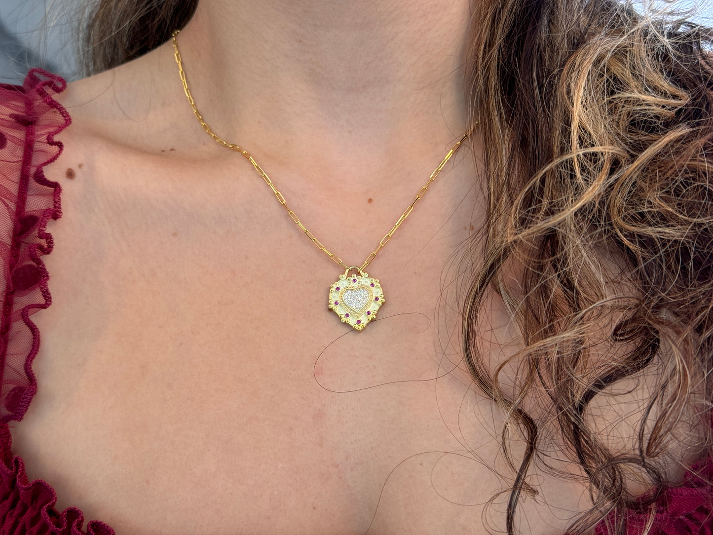 CZ Ruby Heart Necklace