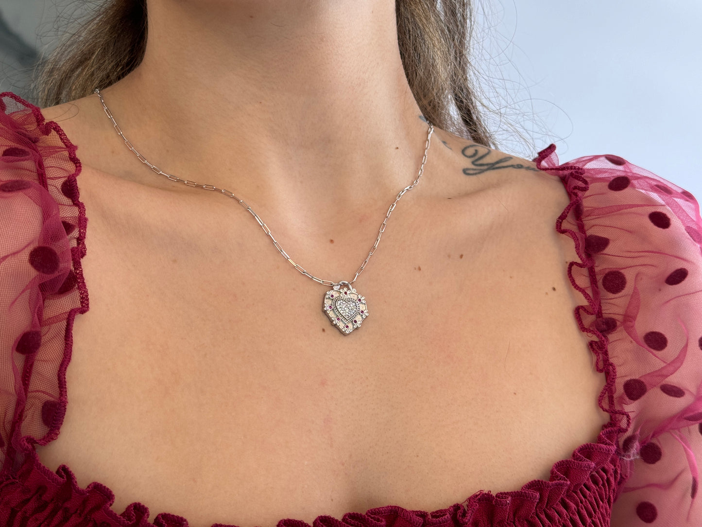 CZ Ruby Heart Necklace