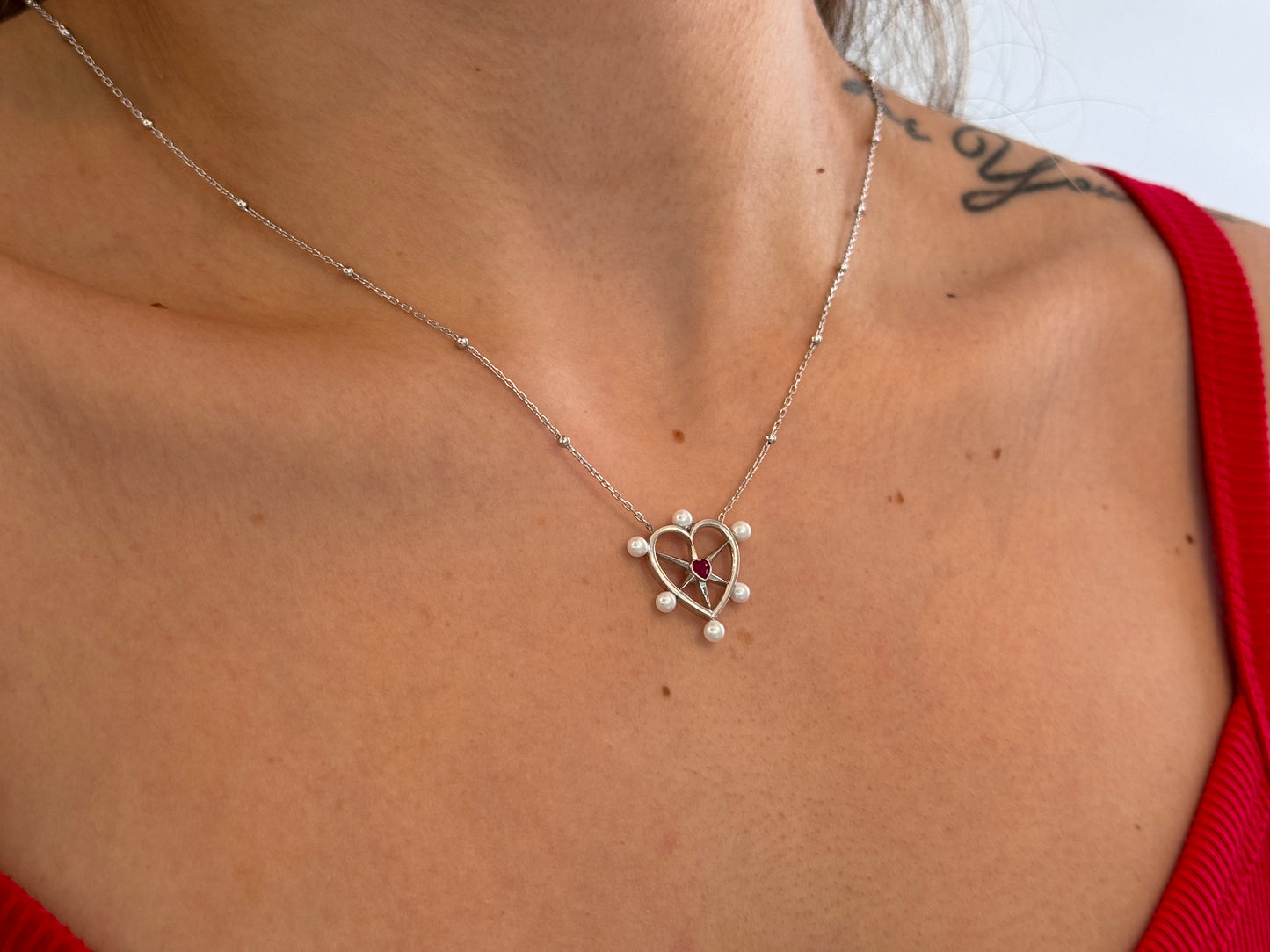 Pearl Ruby Heart Necklace