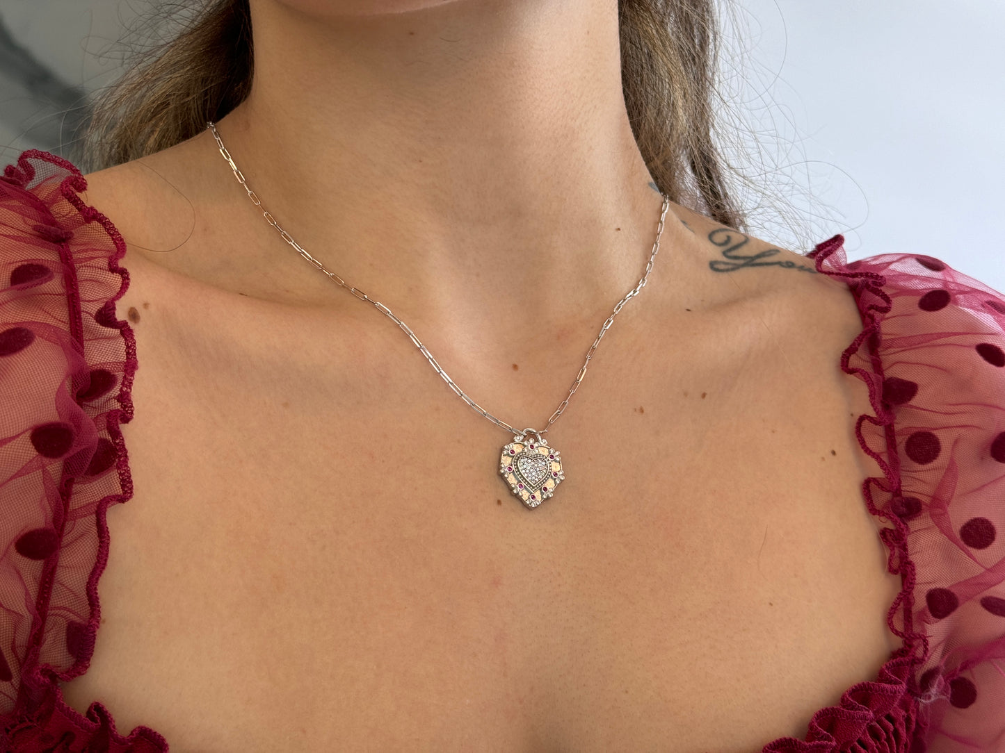 CZ Ruby Heart Necklace