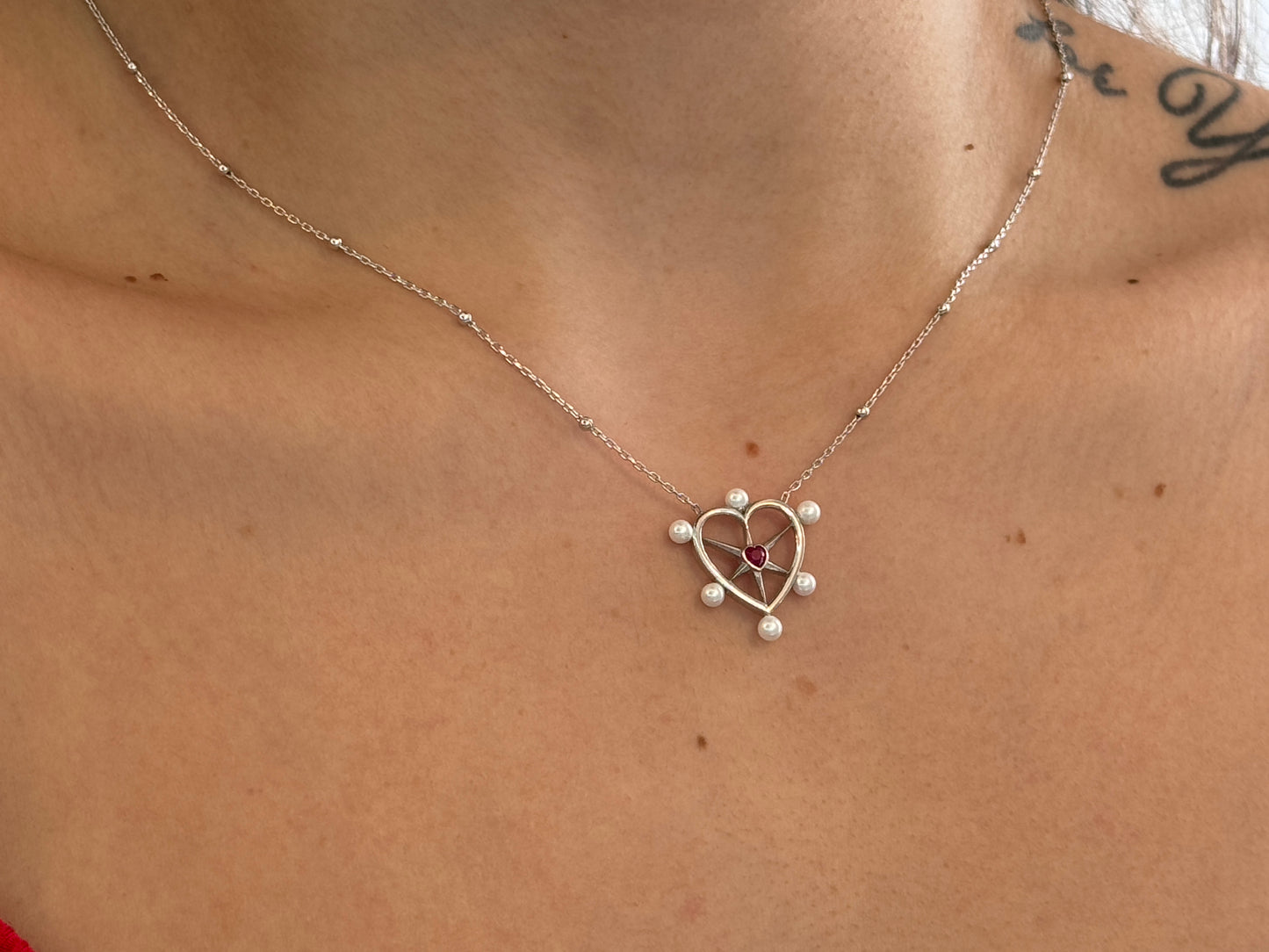 Pearl Ruby Heart Necklace
