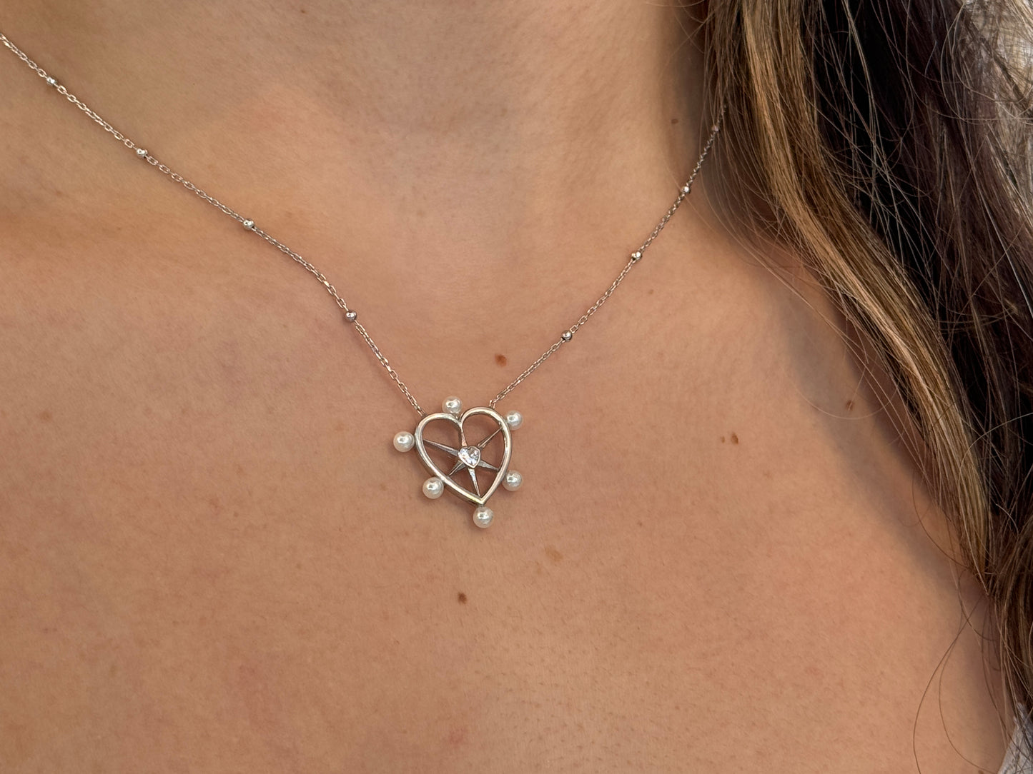 Pearl CZ Heart Necklace