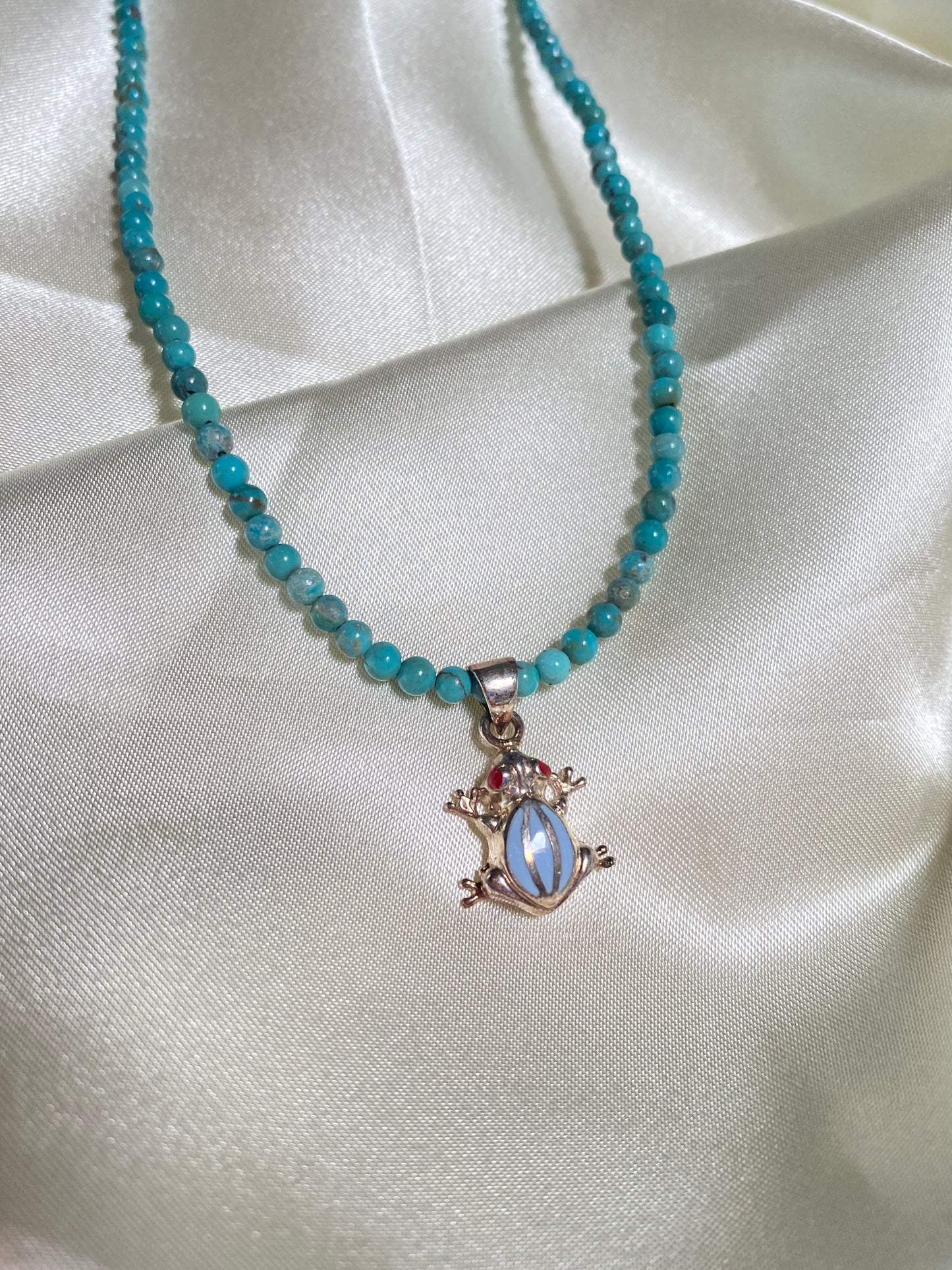 Turquoise Frog Beaded Necklace
