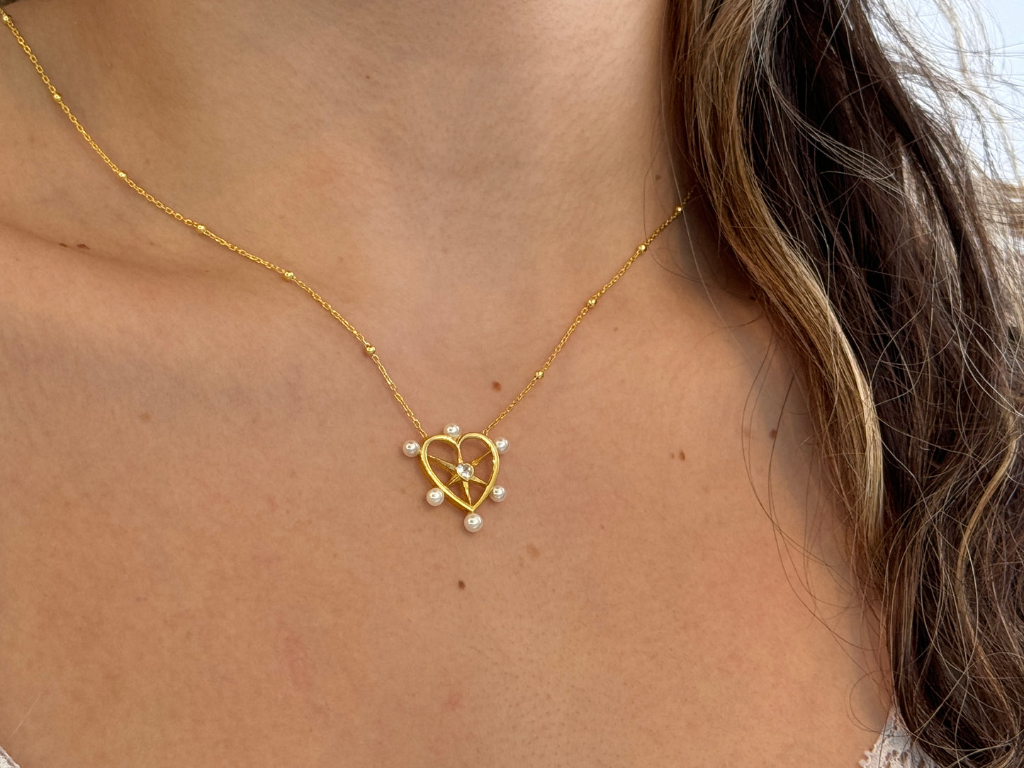Pearl CZ Heart Necklace