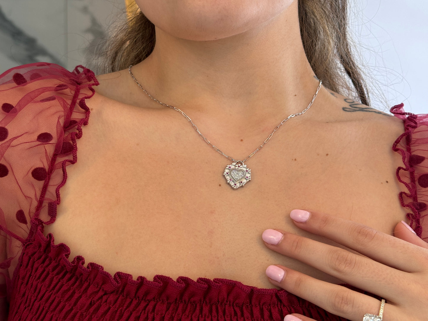CZ Ruby Heart Necklace