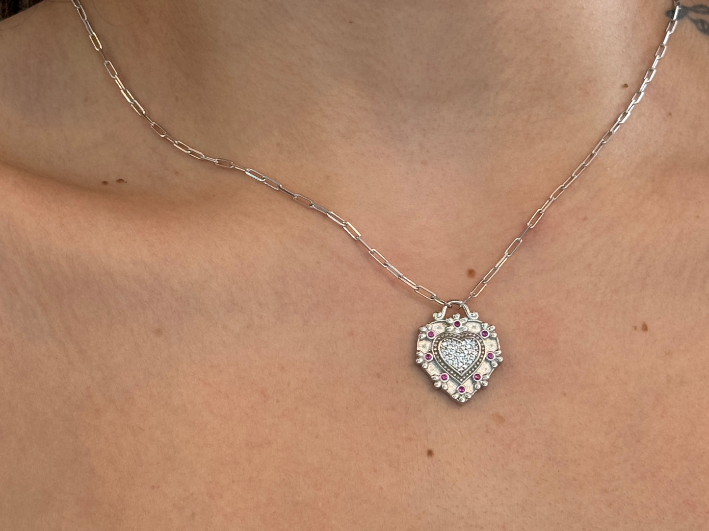 CZ Ruby Heart Necklace