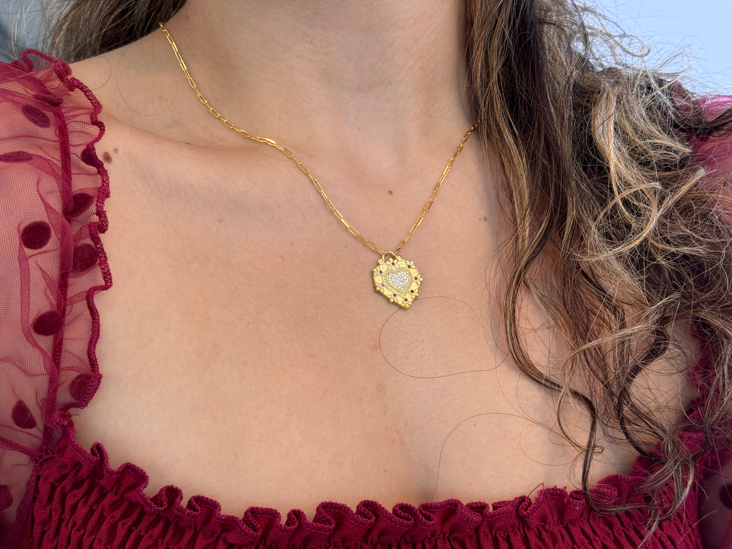 CZ Ruby Heart Necklace