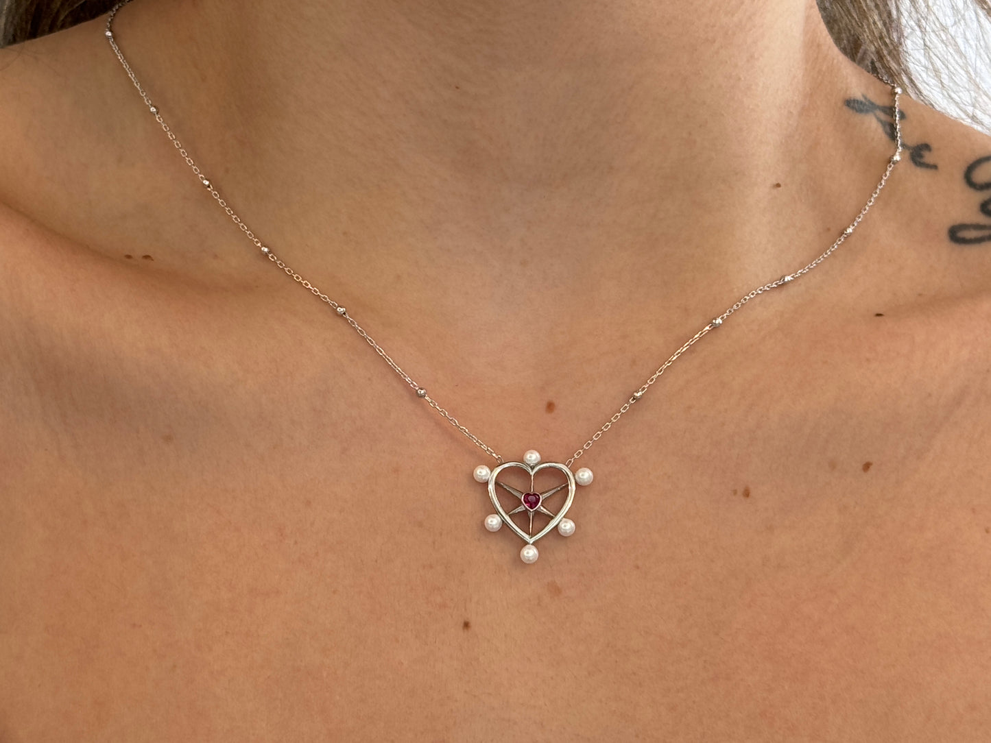 Pearl Ruby Heart Necklace