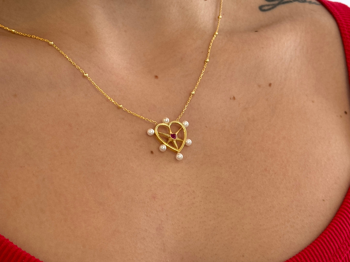Pearl Ruby Heart Necklace