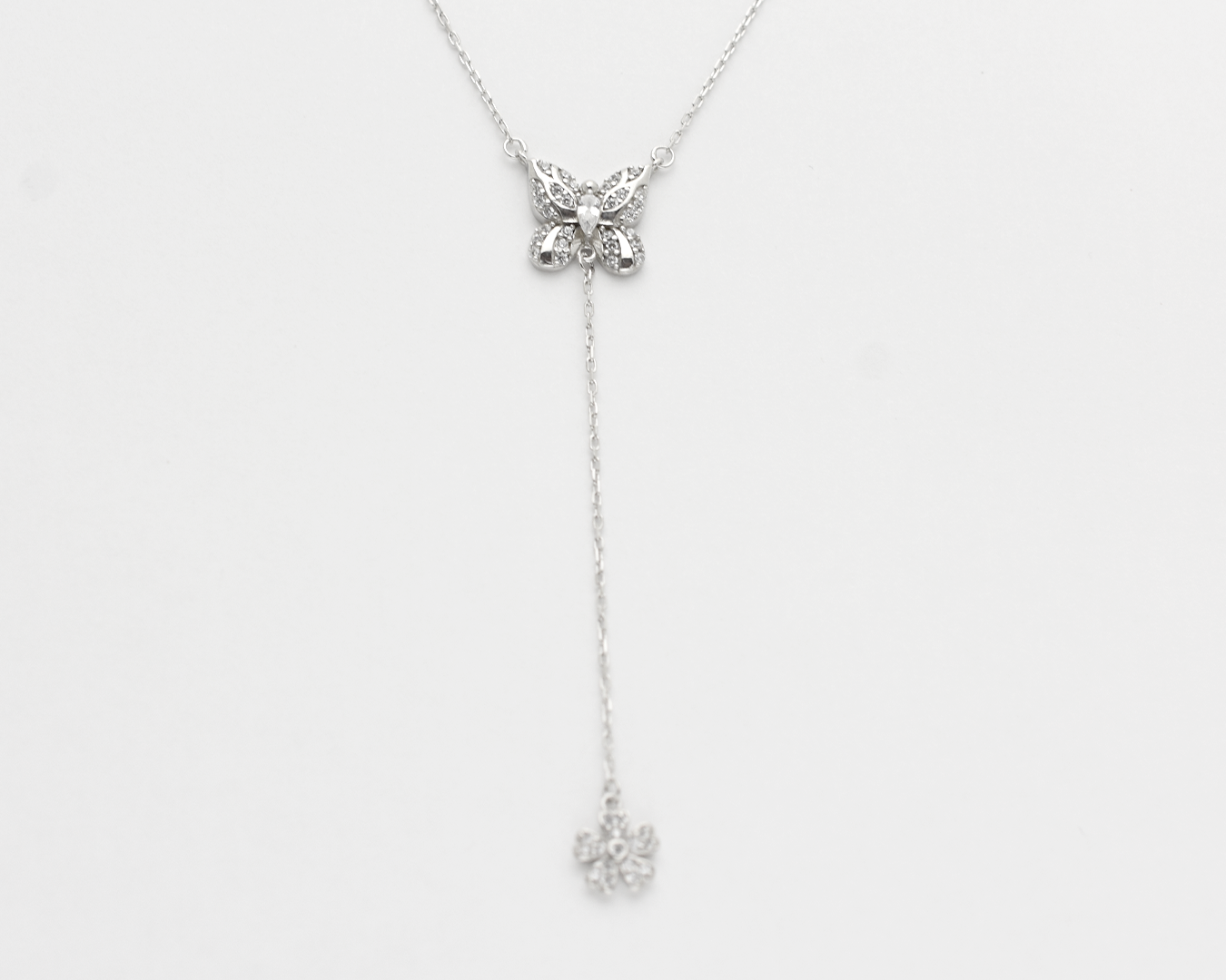 Butterfly Flower Lariat Necklace
