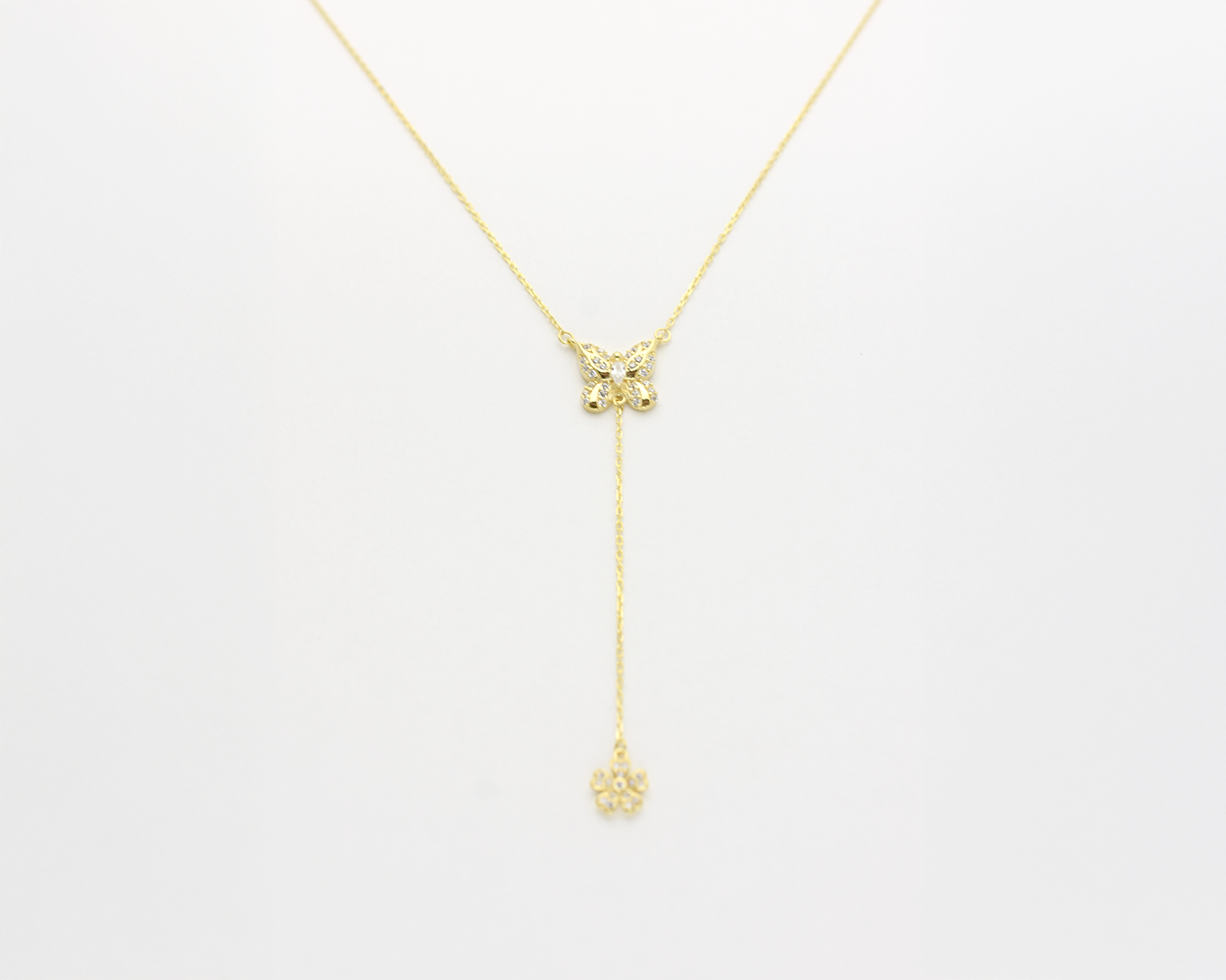 Butterfly Flower Lariat Necklace