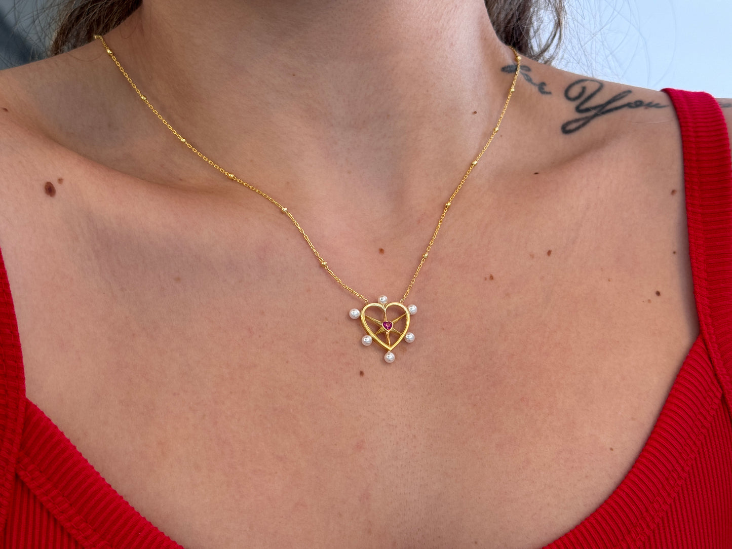 Pearl Ruby Heart Necklace
