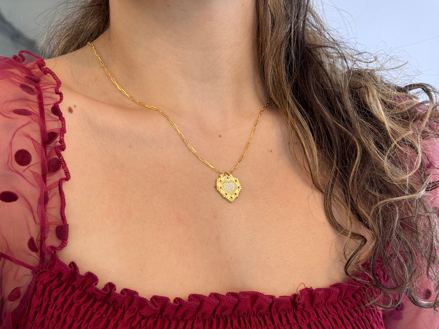 CZ Ruby Heart Necklace
