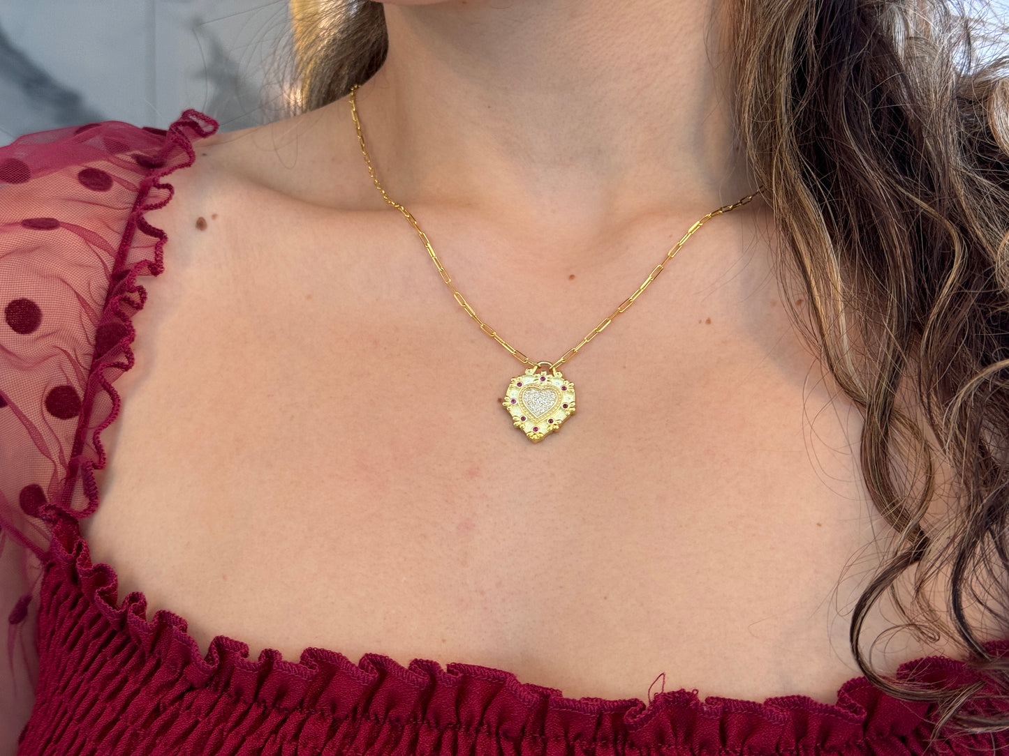 CZ Ruby Heart Necklace
