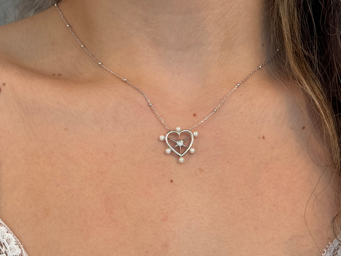 Pearl CZ Heart Necklace