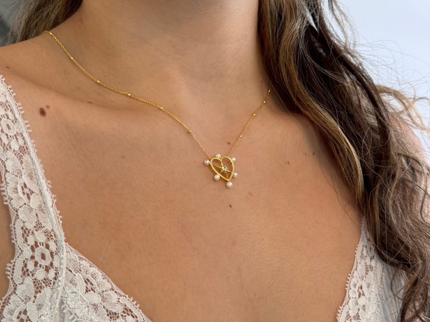 Pearl CZ Heart Necklace