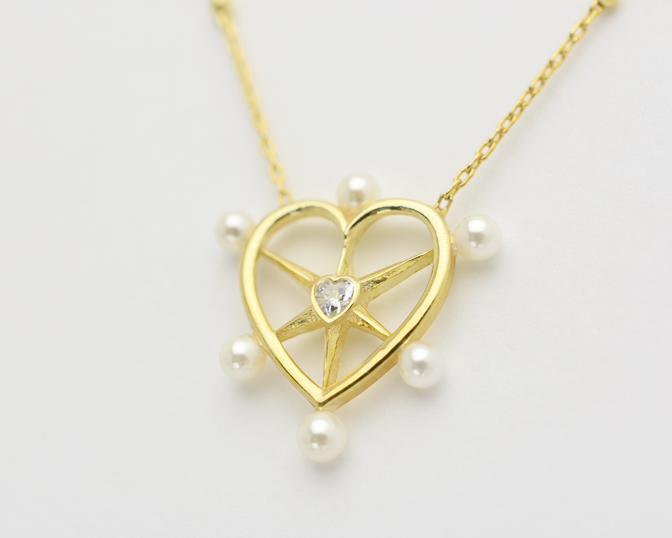 Pearl CZ Heart Necklace
