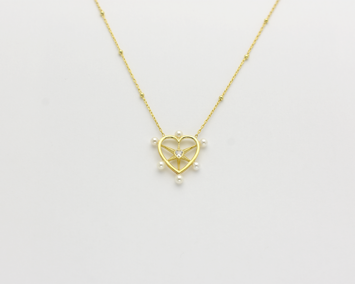 Pearl CZ Heart Necklace