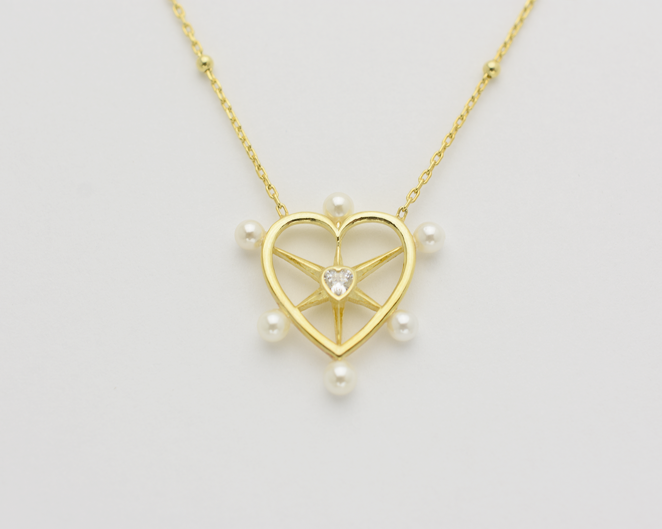 Pearl CZ Heart Necklace