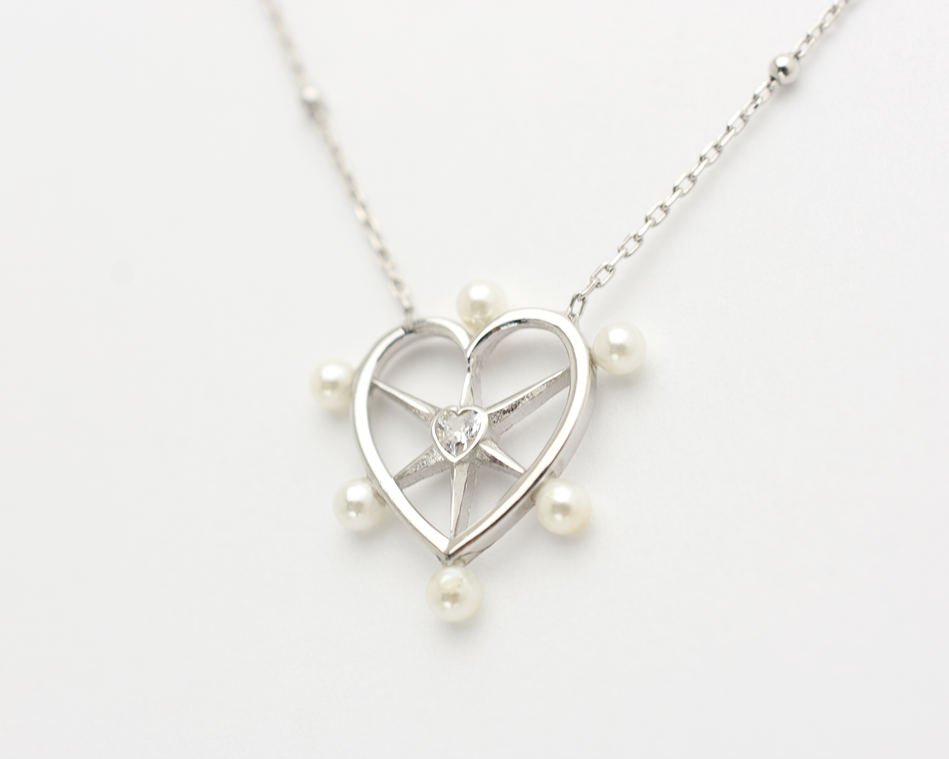 Pearl CZ Heart Necklace