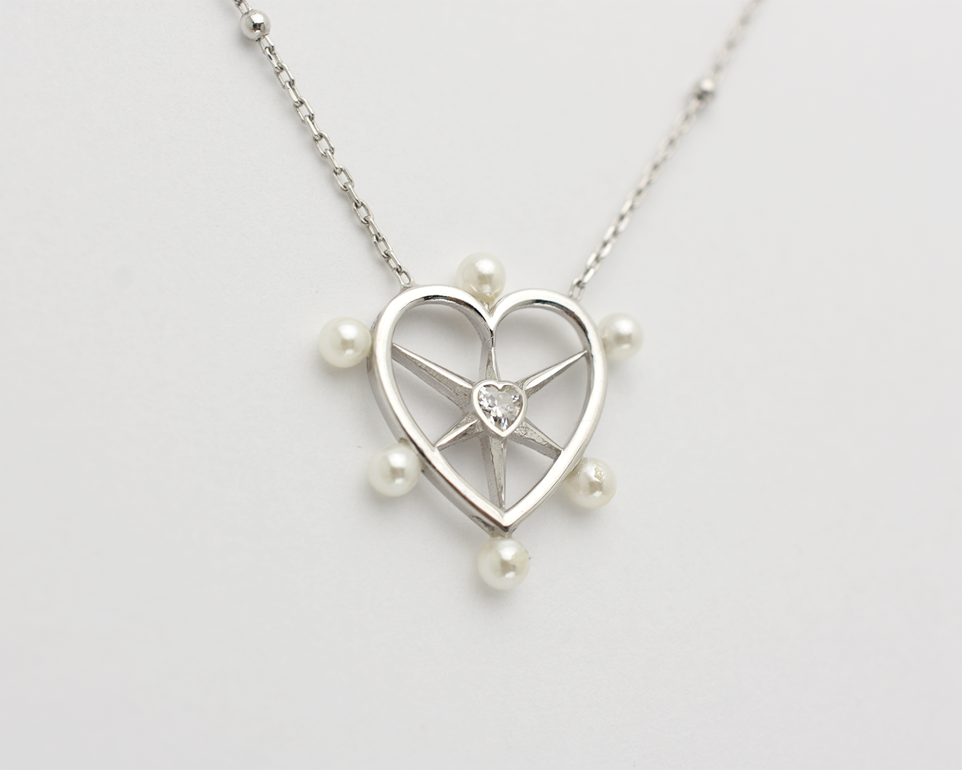 Pearl CZ Heart Necklace