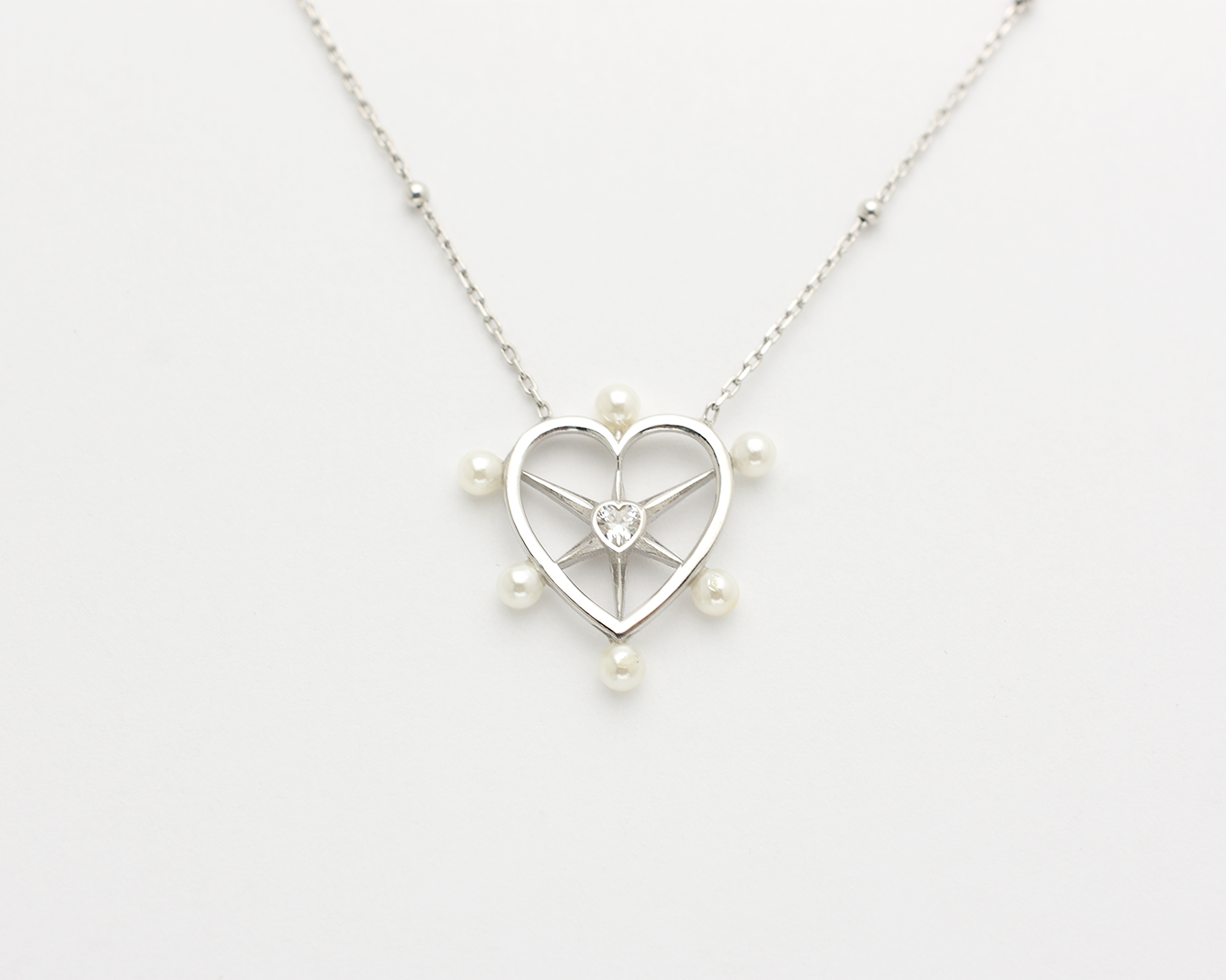 Pearl CZ Heart Necklace