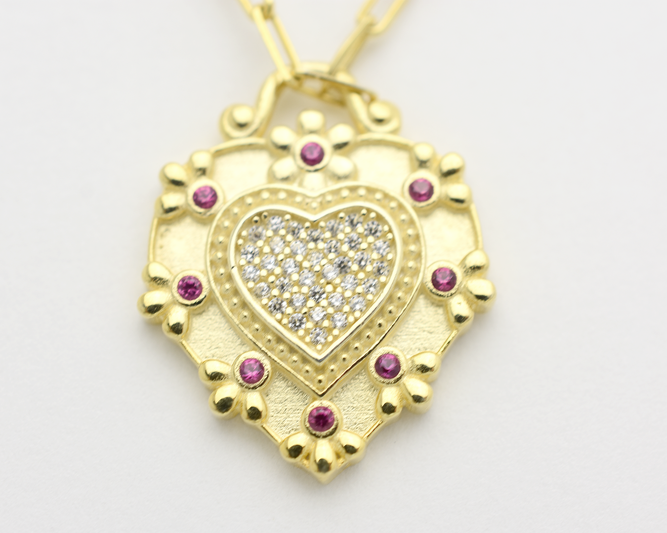 CZ Ruby Heart Necklace