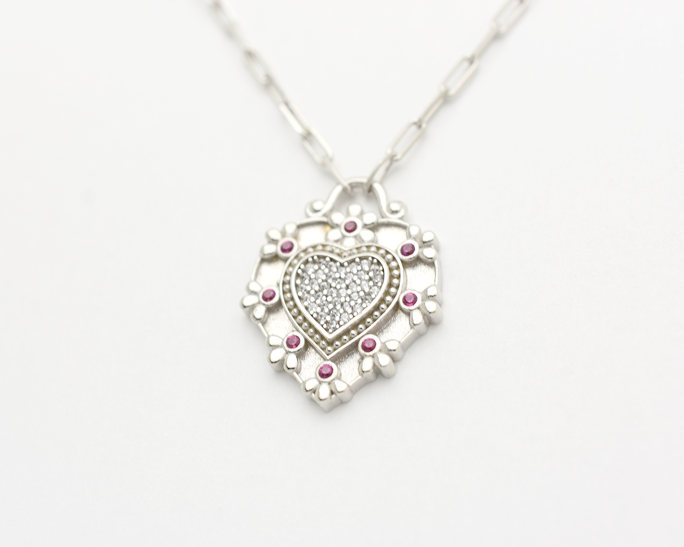 CZ Ruby Heart Necklace