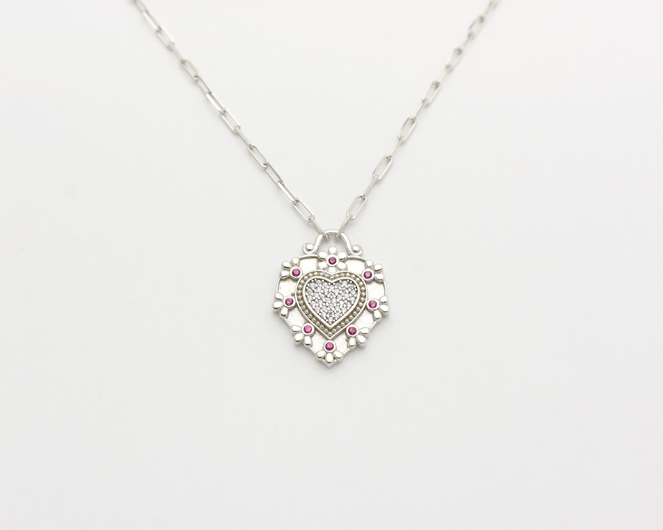 CZ Ruby Heart Necklace