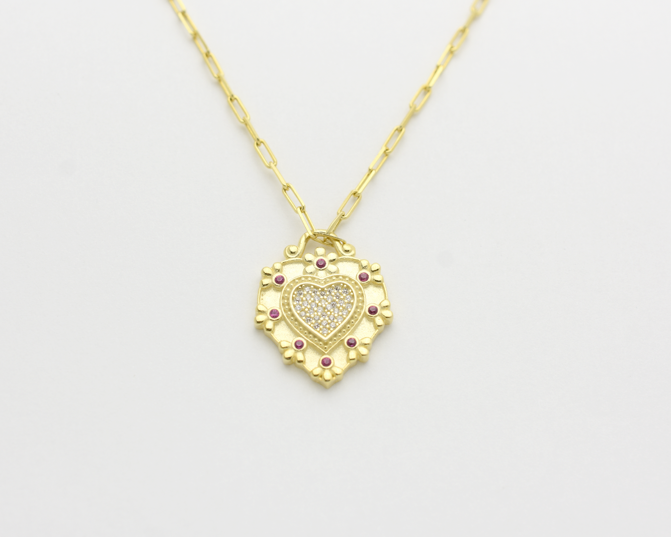 CZ Ruby Heart Necklace