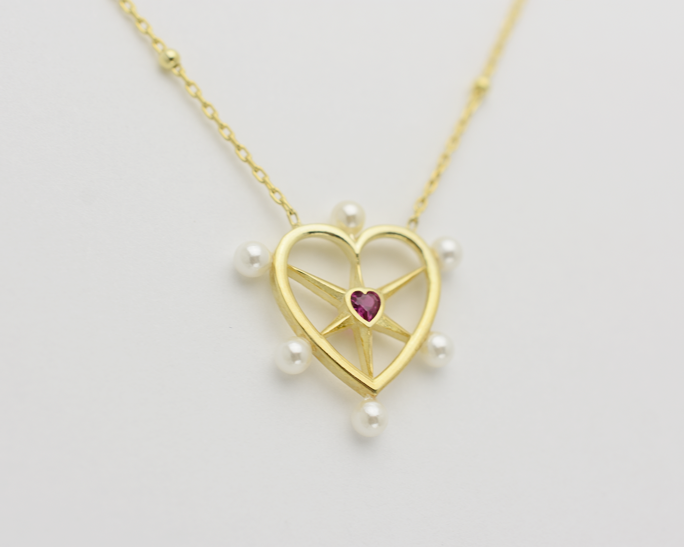 Pearl Ruby Heart Necklace