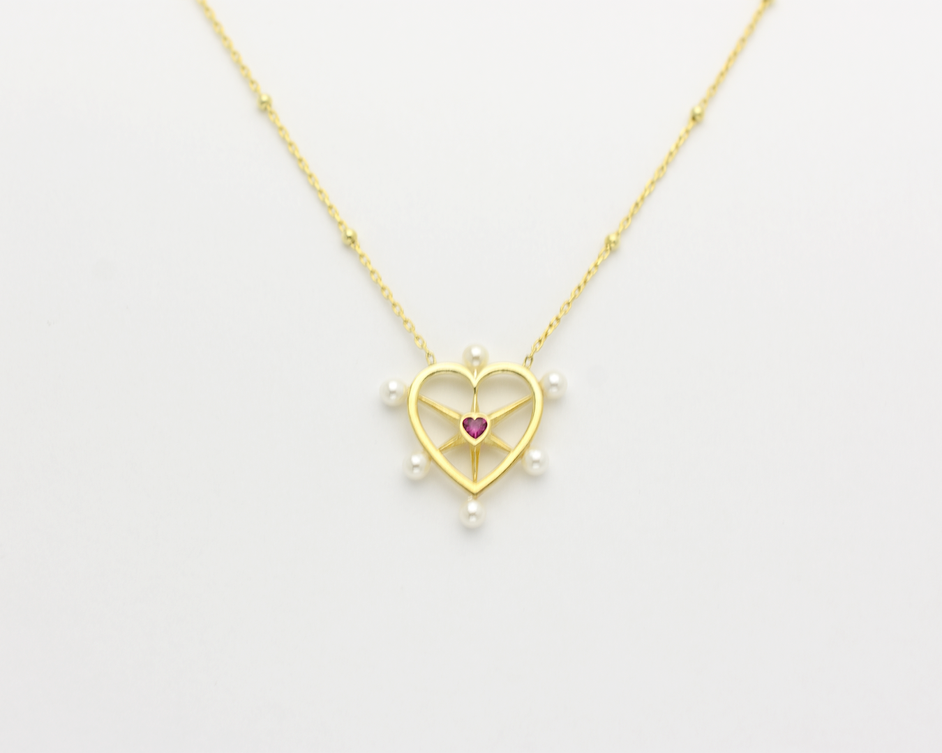 Pearl Ruby Heart Necklace