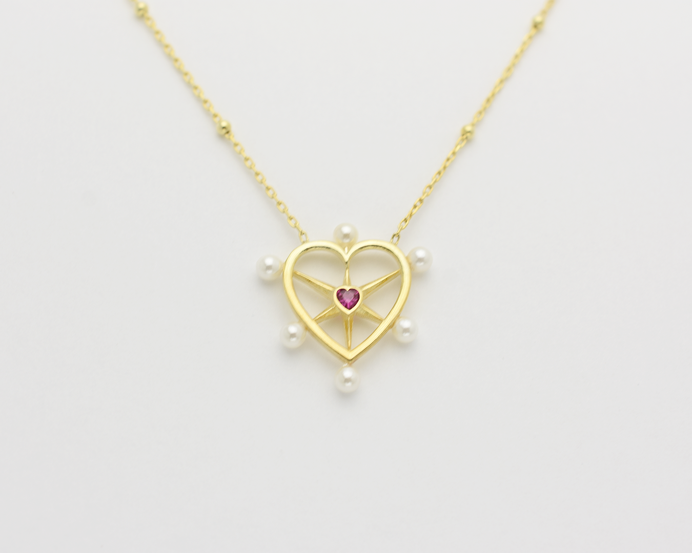 Pearl Ruby Heart Necklace