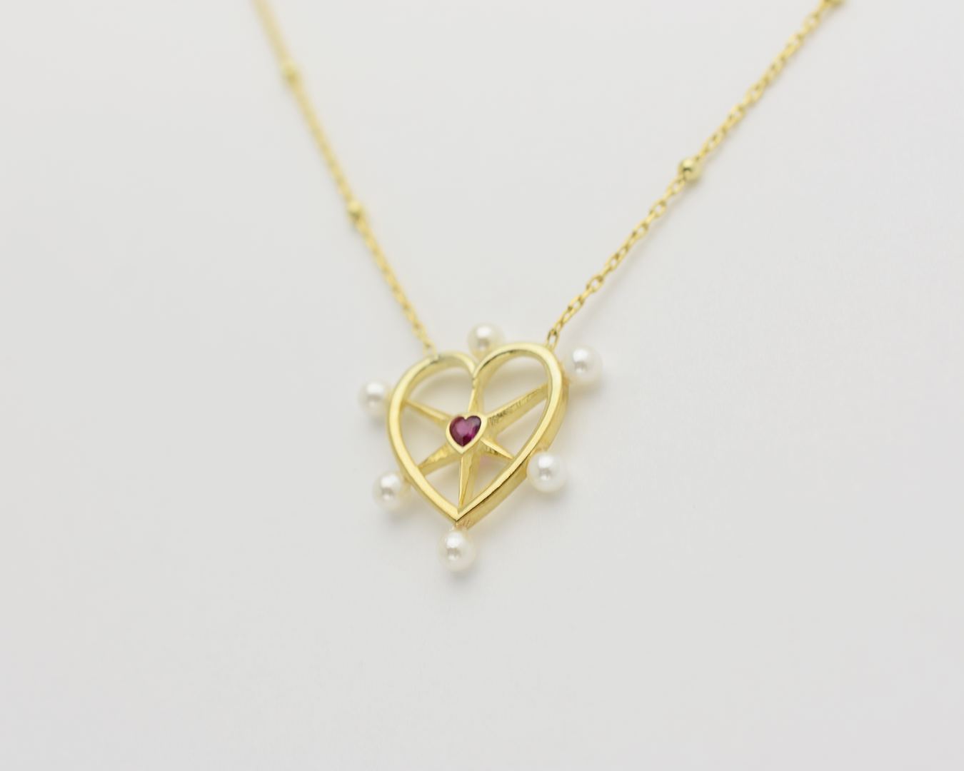 Pearl Ruby Heart Necklace