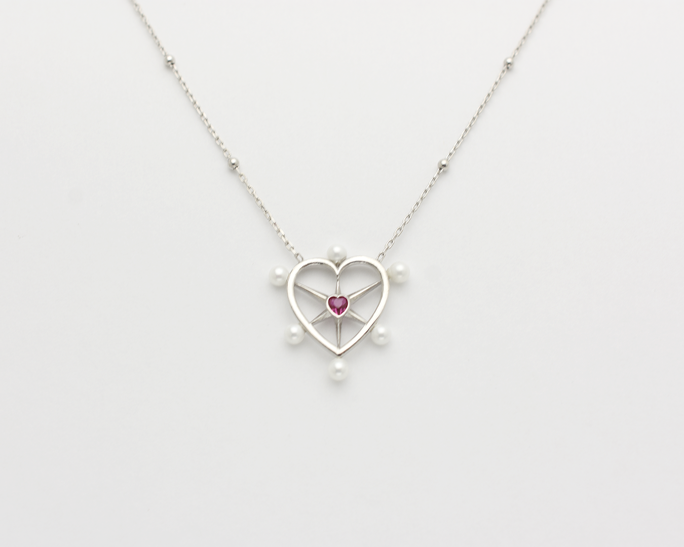 Pearl Ruby Heart Necklace