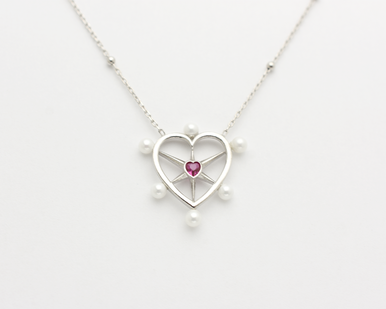 Pearl Ruby Heart Necklace
