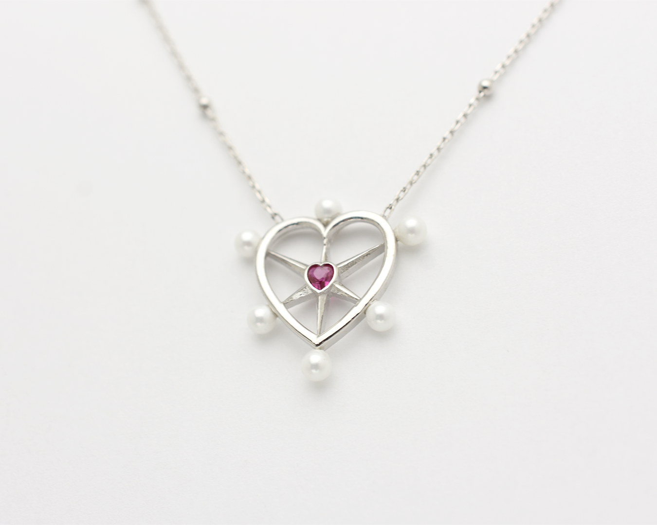 Pearl Ruby Heart Necklace