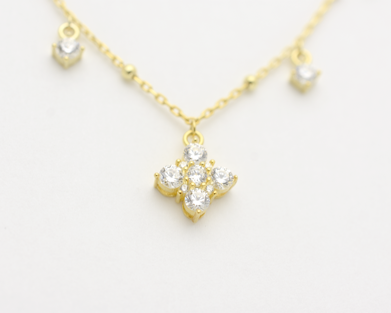 Dangly CZ Flower Necklace