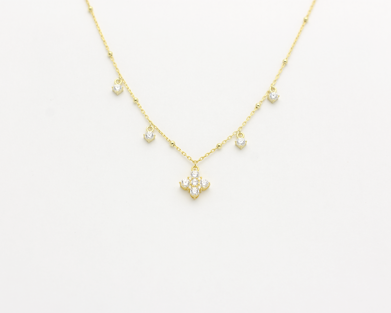 Dangly CZ Flower Necklace