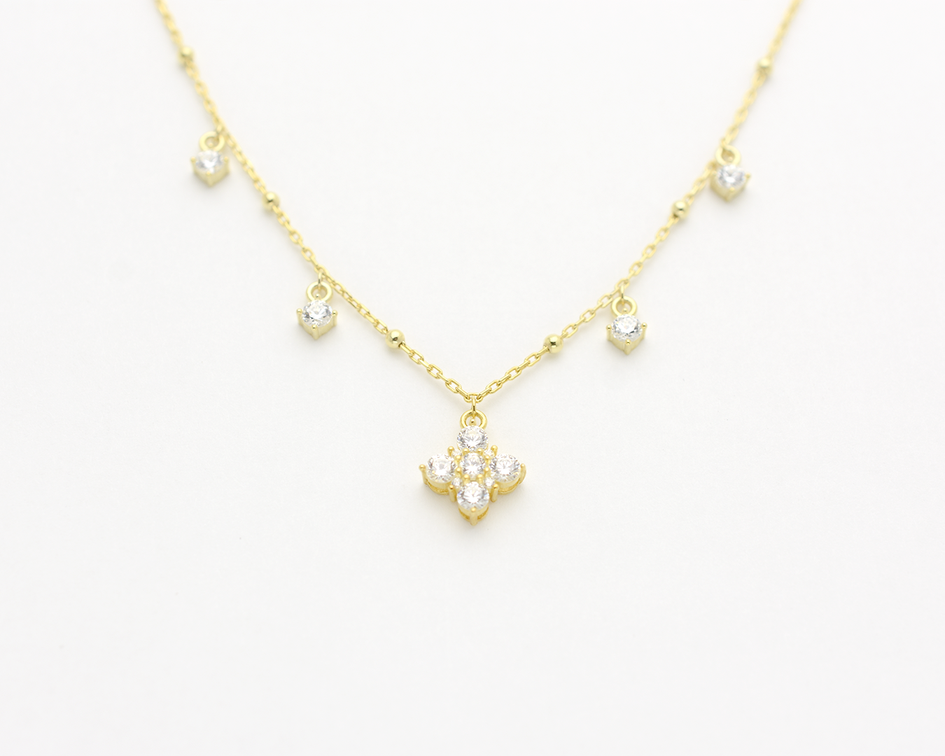 Dangly CZ Flower Necklace