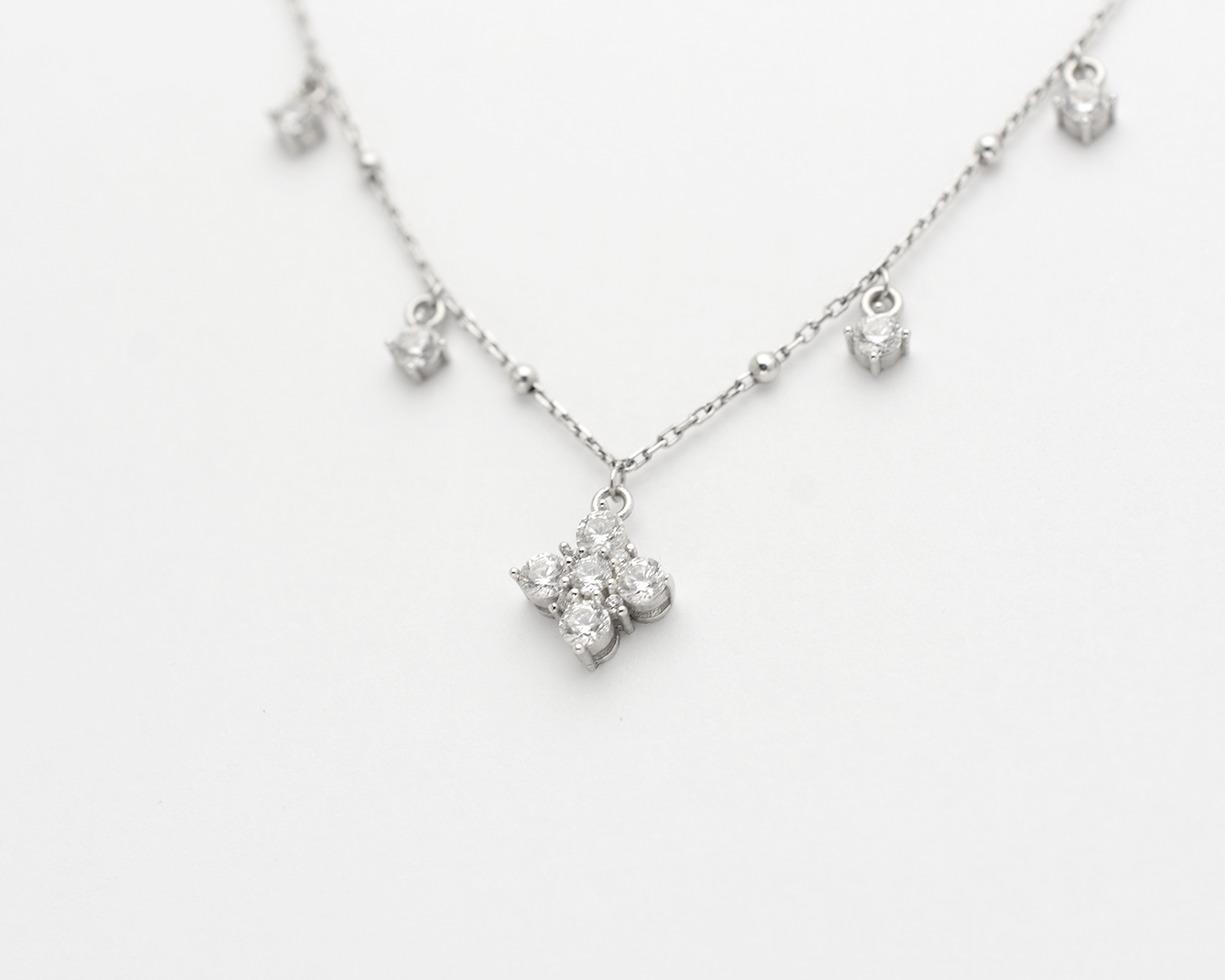 Dangly CZ Flower Necklace