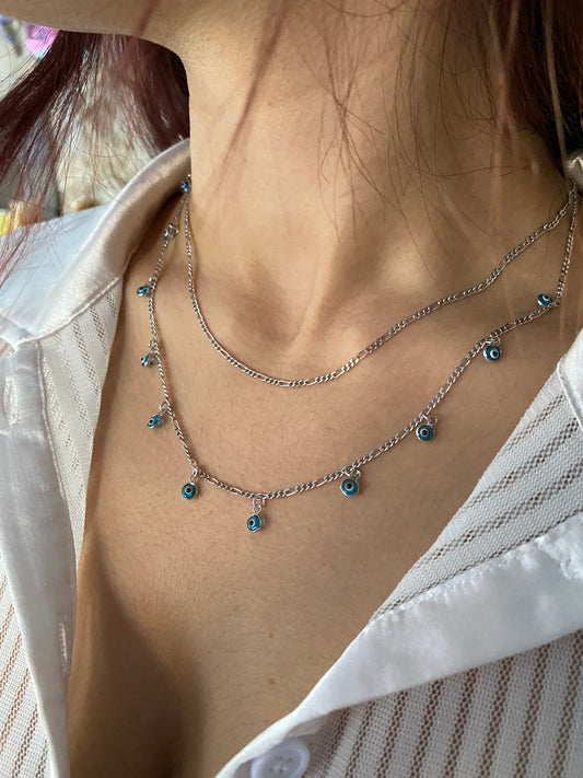 Evil Eye Layered Charm Necklace