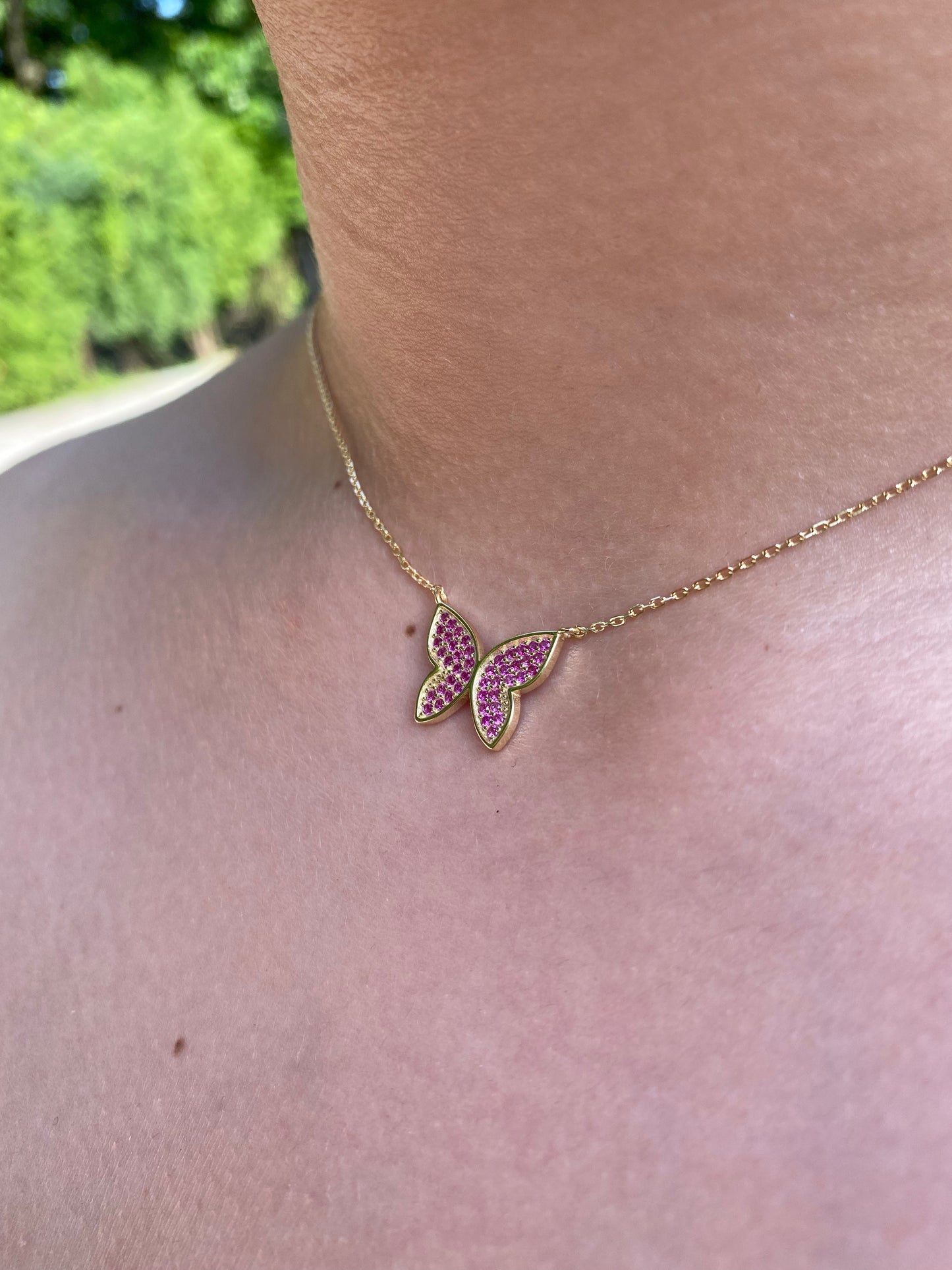 Pink Butterfly Necklace