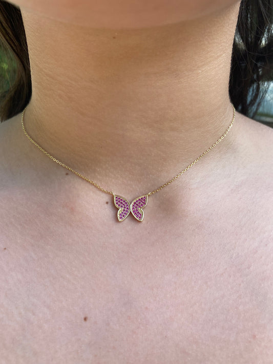 Pink Butterfly Necklace