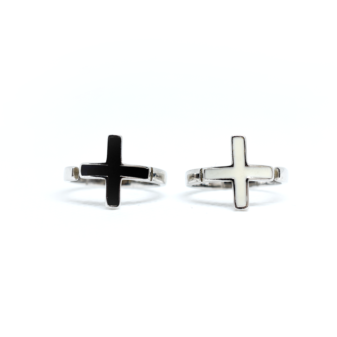 White Adjustable Cross Ring