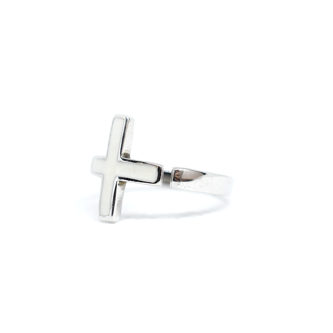 White Adjustable Cross Ring