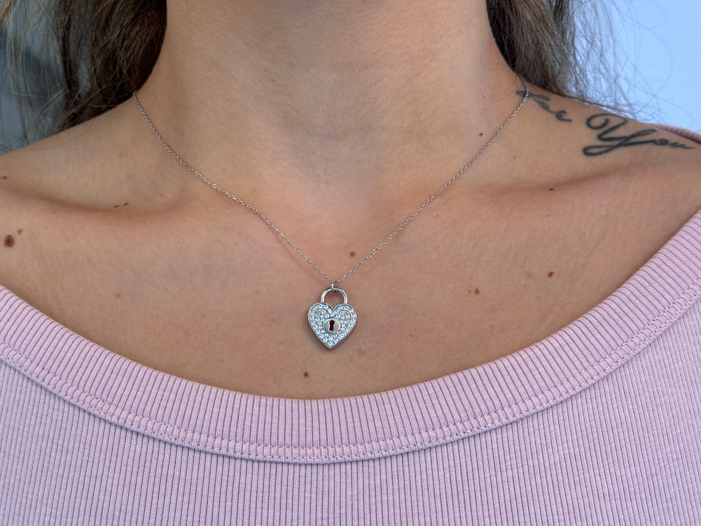 CZ Heart Lock Necklace