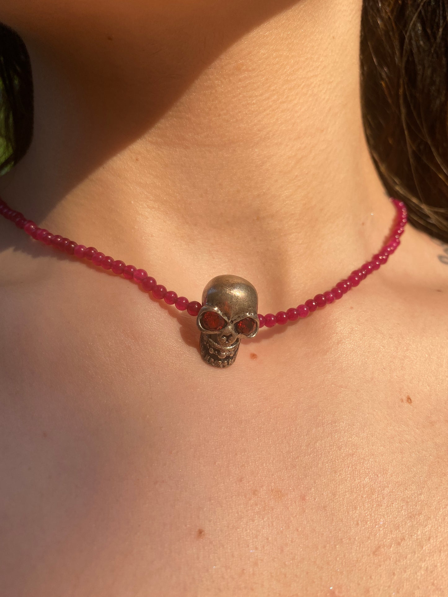 Ruby Skull Beaded Necklace
